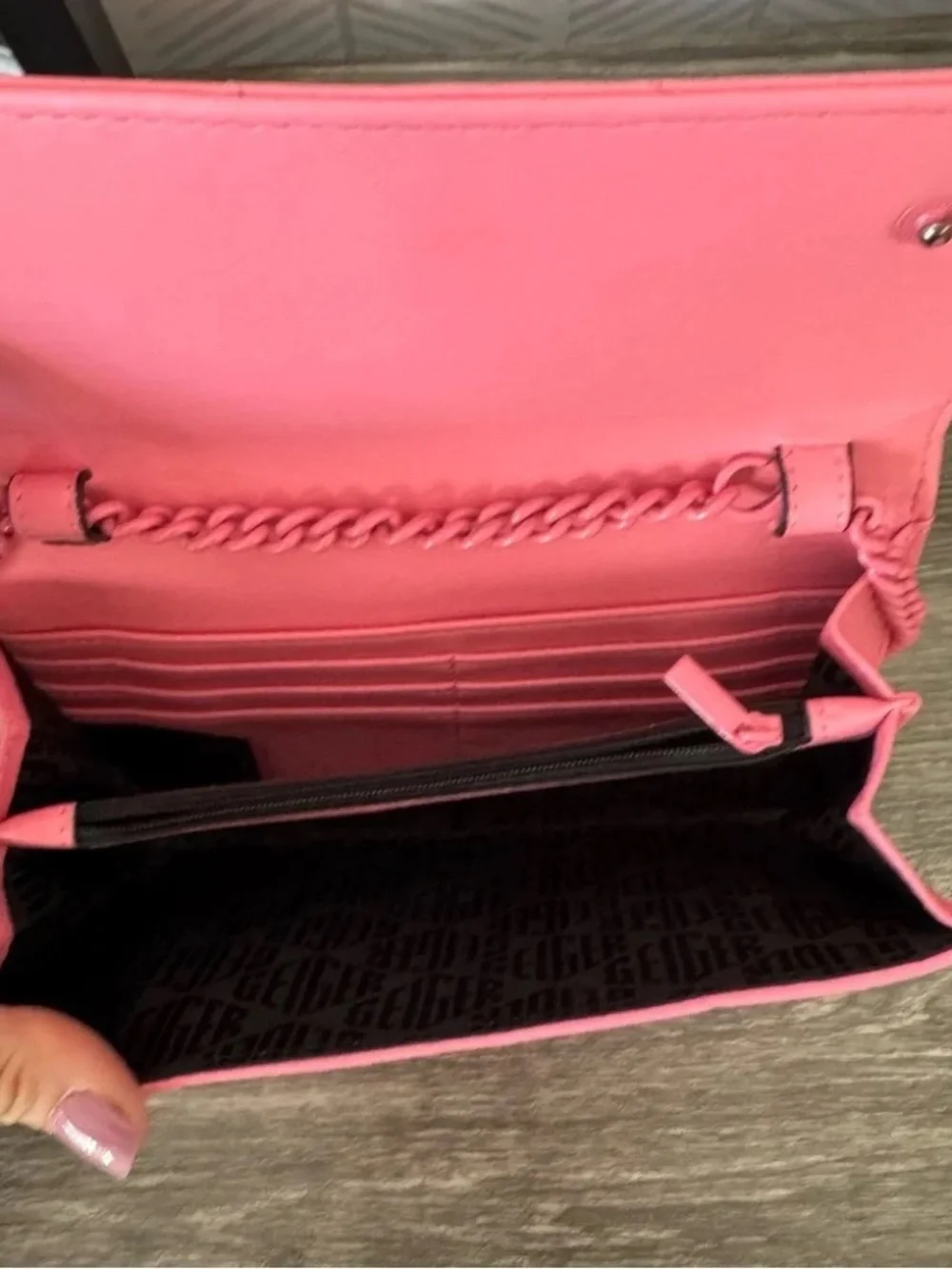 Kurt Geiger Pink SoHo Drench Wallet on a Chain
